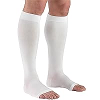Truform 20-30 mmHg Compression Stockings for Men and Women, Knee High Length, Open Toe, White, Medium