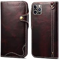 Premium Leather Flip Wallet Phone Case, for Apple iPhone 14 Pro Case 6.1 Inch 2022 Retro Folio Cowhide Phone Cover Card Holder (Color : Red)
