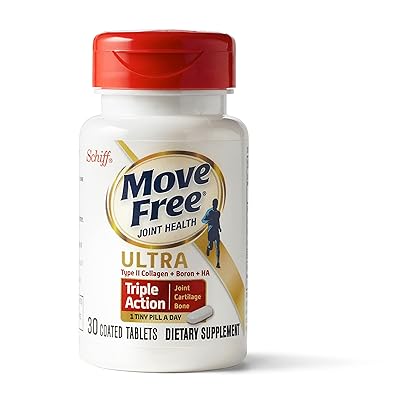 Move Free Ultra Triple Action Joint Support Supplement - Type II Collagen Boron & Hyaluronic Acid - Supports Joint Comfort, Cartiliage & Bones in 1 Tiny Pill Per Day, 2x30ct Bottles (60 servings)*