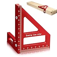3D Woodworking Square Protractor, 45/90 Degree Carpenter Square Aluminum Miter Woodworking Ruler, Triangle Ruler Scriber, High Precision Layout Multipurpose Measuring Tool for Engineer Carpenter (Red)