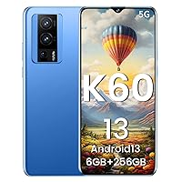 K60 Unlocked Android Phone 2024 Android 13 Cell Phone 5G Dual SIM Smart Phone with 24MP+64MP Camera 6400mAh Battery Standby Face Recognition and Fingerprint Unlock