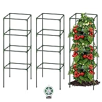 3 Pack Tomato Cages for Garden, 41.5 x 14 x 14 Inches Square Tomato Plant Support Pole, Heavy Duty Steel Plant Tower Stakes, Garden Cucumber Trellis for Climbing Vegetables Flowers Fruits