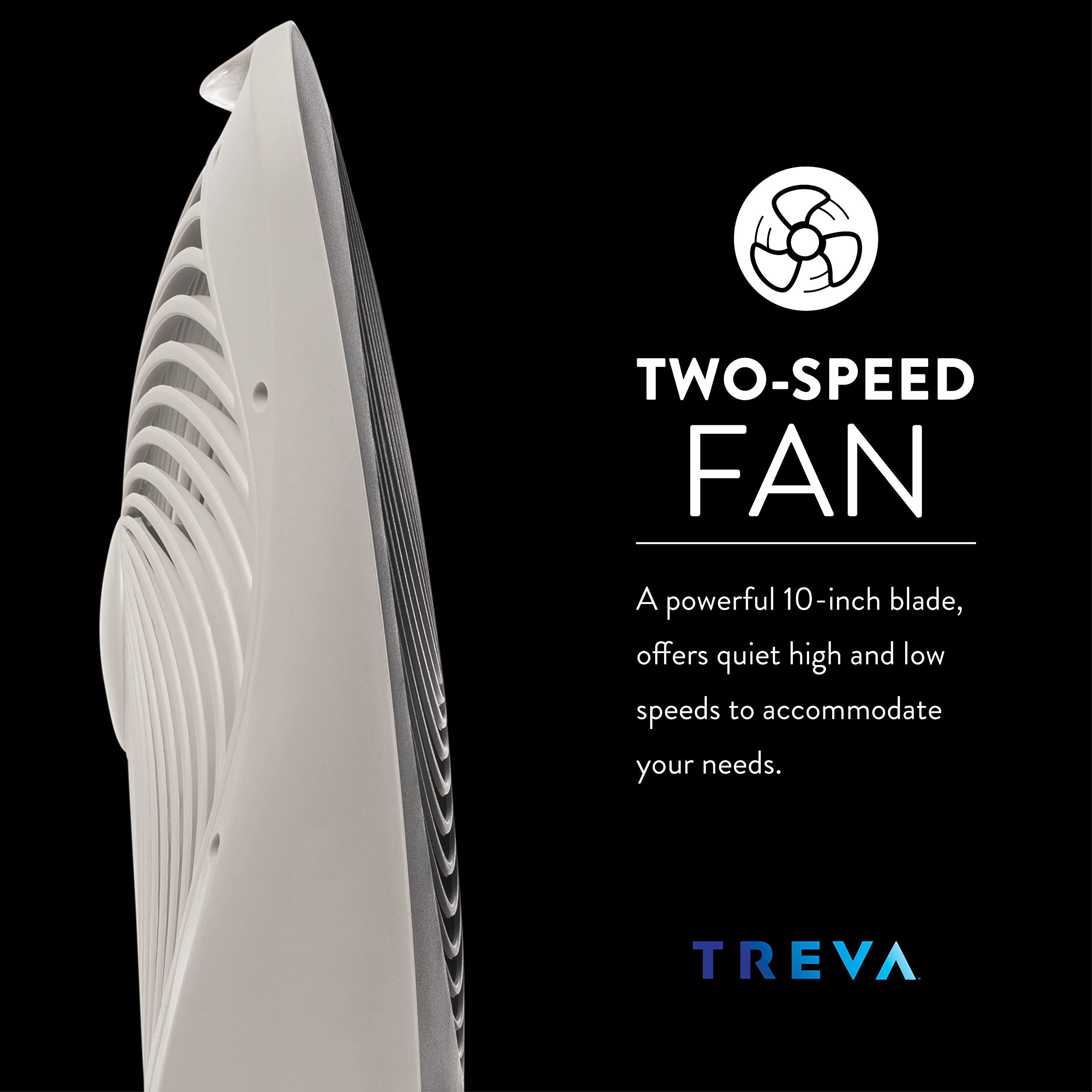 Treva 10-Inch Portable Desktop Battery Fan, Powered by Battery and/or AC Adapter - Air Circulating with 2 Cooling Speeds, With Built In USB Charging Port