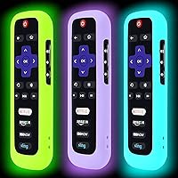 3 Pack Remote Case for Roku, Battery Cover TCL Roku Smart TV Steaming Stick Remote, Silicone Protective Controller Universal Sleeve Skin Glow in The Dark Green Purple Blue