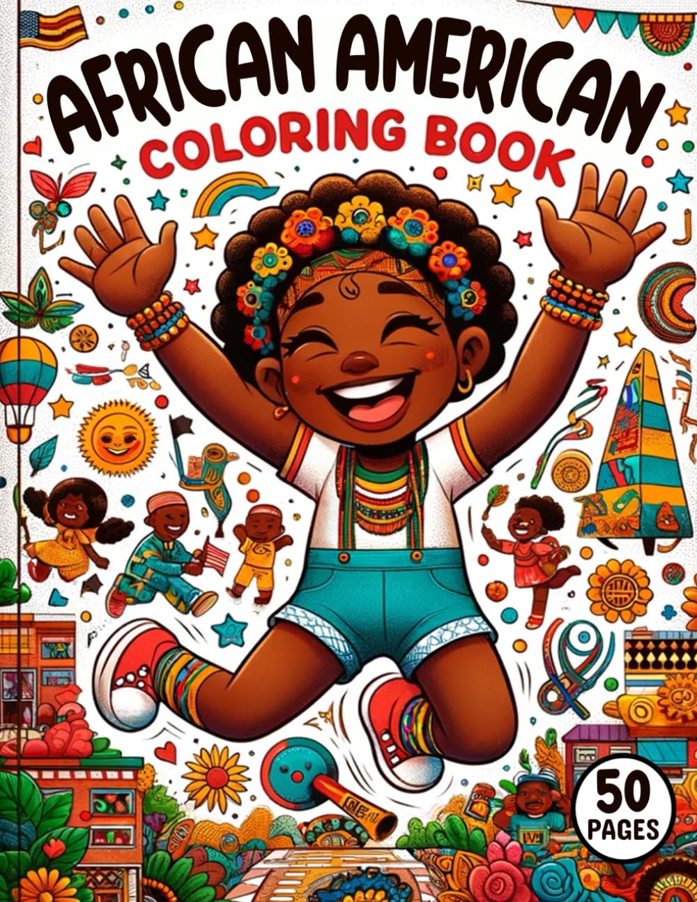 African American Coloring Book 50 Pages: Celebrate Heritage with Educational Illustrations - Learn, Color, and Discover. Perfect for Black and Brown Girls Boys Ages 4-12