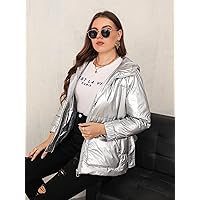 Women for Jackets - Plus Raglan Sleeve Hooded Belted Winter Coat (Color : Silver, Size : XX-Large)