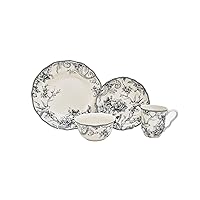 222 Fifth Adelaide 16-Piece Porcelain Dinnerware Set with Round Plates, Bowls, and Mugs, Gray