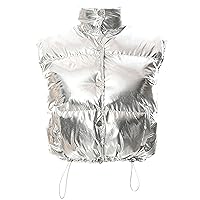 Flygo Women's Winter Crop Vest Metallic Quilted Down Vest Sleeveless Puffer Jacket