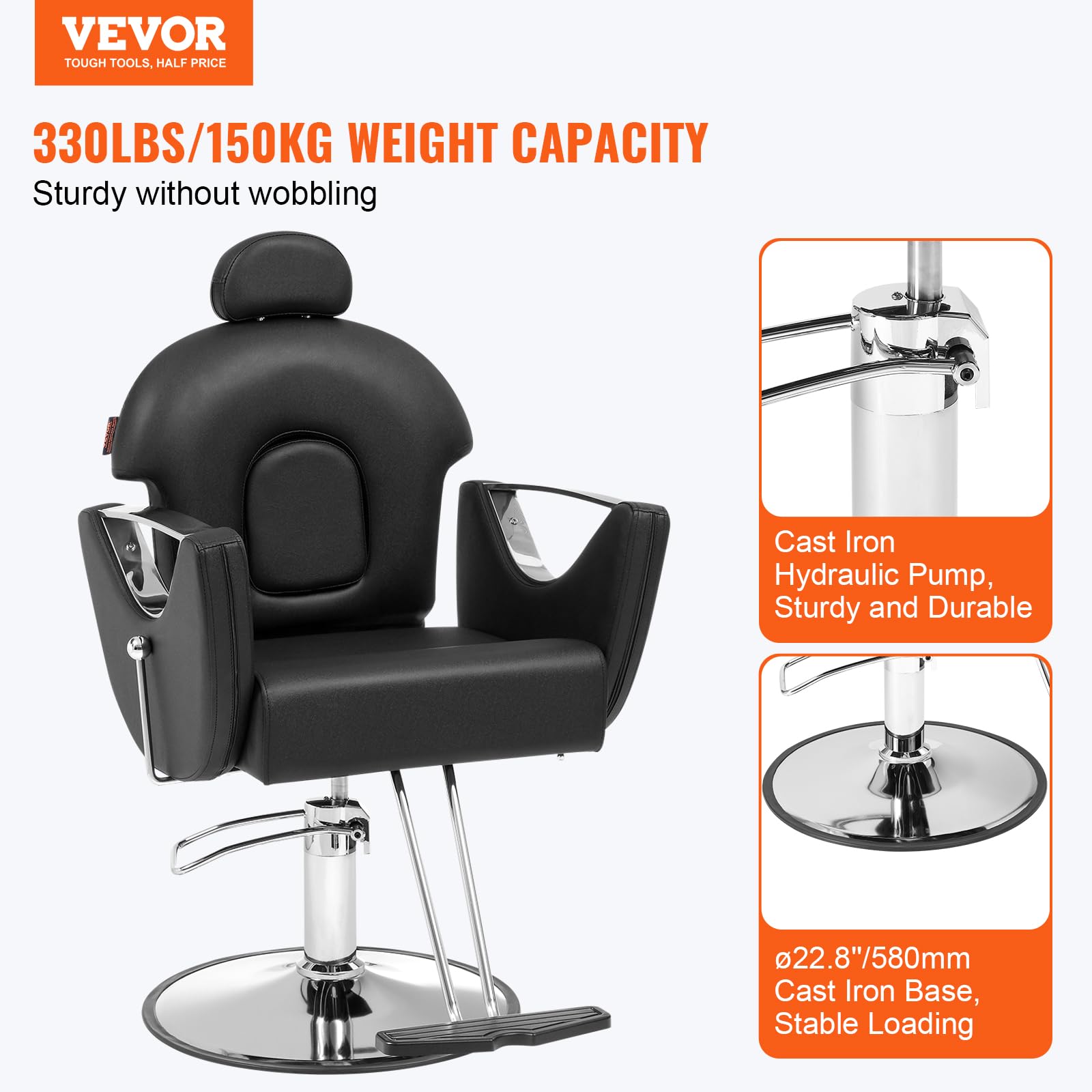 VEVOR Hydraulic Barber Hair Stylist, 360 Degrees Swivel 90°-130° Reclining Salon Chair for Beauty Spa Shampoo, Max Load Weight 330 lbs, Black