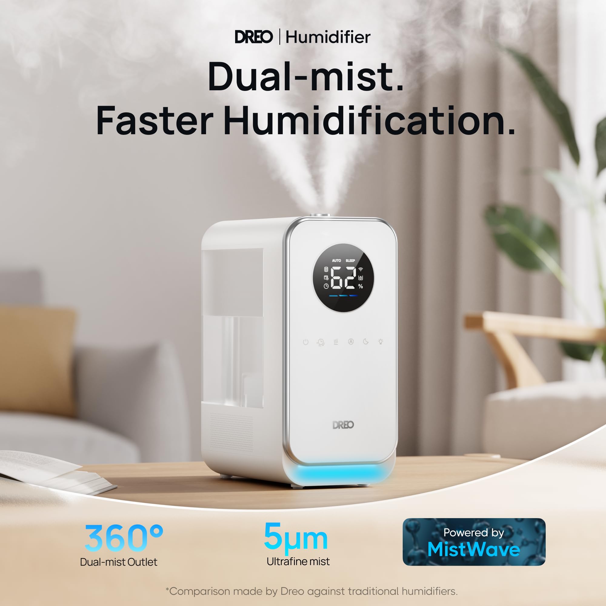 Dreo Humidifiers for Bedroom Home, Top-filled 5L Smart Quiet Cool Mist Humidifiers for Large Room, Oil Diffuser & Nightlight for Baby Nusery, 50Hours Runtime for Home, Indoor Plants, Alexa/Google