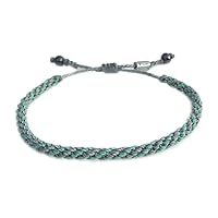 Waxed Cord Bracelet in Grey Aqua with Hematite Stones for Men and Women - Handmade Macrame Knot Unisex Gift Waterproof Size Adjustable Woven Rope Jewelry by Rumi Sumaq