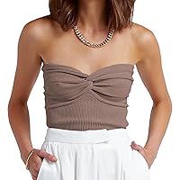 ANRABESS Women Strapless Crop Tube Top Sexy Ribbed Knit Twisted Knot Front Bandeau Sleeveless Y2K Corset Tanks Tops