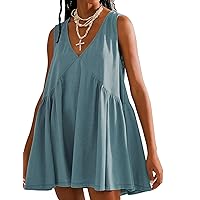 Flygo Summer Mini Dresses for Women Babydoll Dress Sleeveless Flowy Sundress V Neck Loose Dress with Pockets