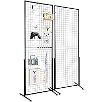 VEVOR 2' x 5.6' Grid Wall Panels Tower, 2 Packs Wire Grid Panels with T-Base Floorstanding, Double Side Gridwall Panels for Art Craft Shows, Retail Display with Extra Clips and Hooks