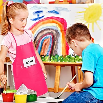 12 Pieces Children's Artists Fabric Aprons with Pockets Kids Painting Aprons 3-7 Years Kids Paint Smock for Classroom Crafts Art Painting Activity Kitchen Community Event, 12 Colors