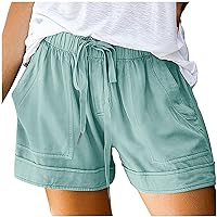 Womens Drawstring Shorts Summer Elastic Waist Casual Lightweight 2024 Stylish Solid Breathable Shorts with Pockets