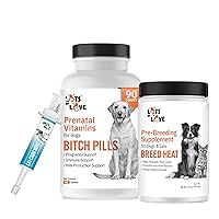 Lots of Love Bundle Set of 3 - Calcium Now Oral Supplement for Dogs (15ml), Bitch Pills Prenatal Vitamins for Dogs (90 Tablets) & Breed Heat Breeding Supplement for Dogs & Cats (16 oz)