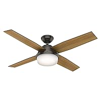 Hunter Fan Company, 59251, 52 inch Dempsey Matte Black Indoor / Outdoor Ceiling Fan with LED Light Kit and Handheld Remote