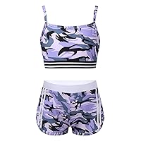 Kids Girls Two-Piece Swimsuit Dance Sports Outfits Crop Top and Shorts Activewear Sets Gym Yoga Workout Outfits
