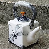 Dragonfly Elegance: Handmade Porcelain Teapot with Unique Handle | Home Decor | Elegant Gift | Cube Ceramic Jug