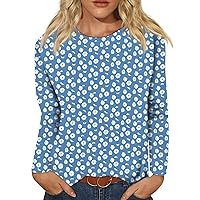 Fall Long Sleeve Shirts for Women Fashion O-Neck Blouses Loose Tees Casual Long Sleeve Pullover Printed Tunic Tops