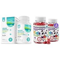 Kids Magnesium Gummies Sugar-Free 2 Pack and Vegan Omega 3 DHA & EPA Supplement - 60 Softgels of Algae Omega-3 Fatty Acids