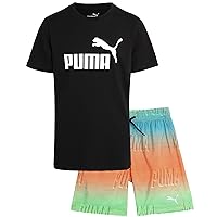 PUMA Boys' Swim Set - Bathing Suit Swim Trunks with Matching Basic Short Sleeve T-Shirt - Swimwear Set for Big Boys (S-XL)
