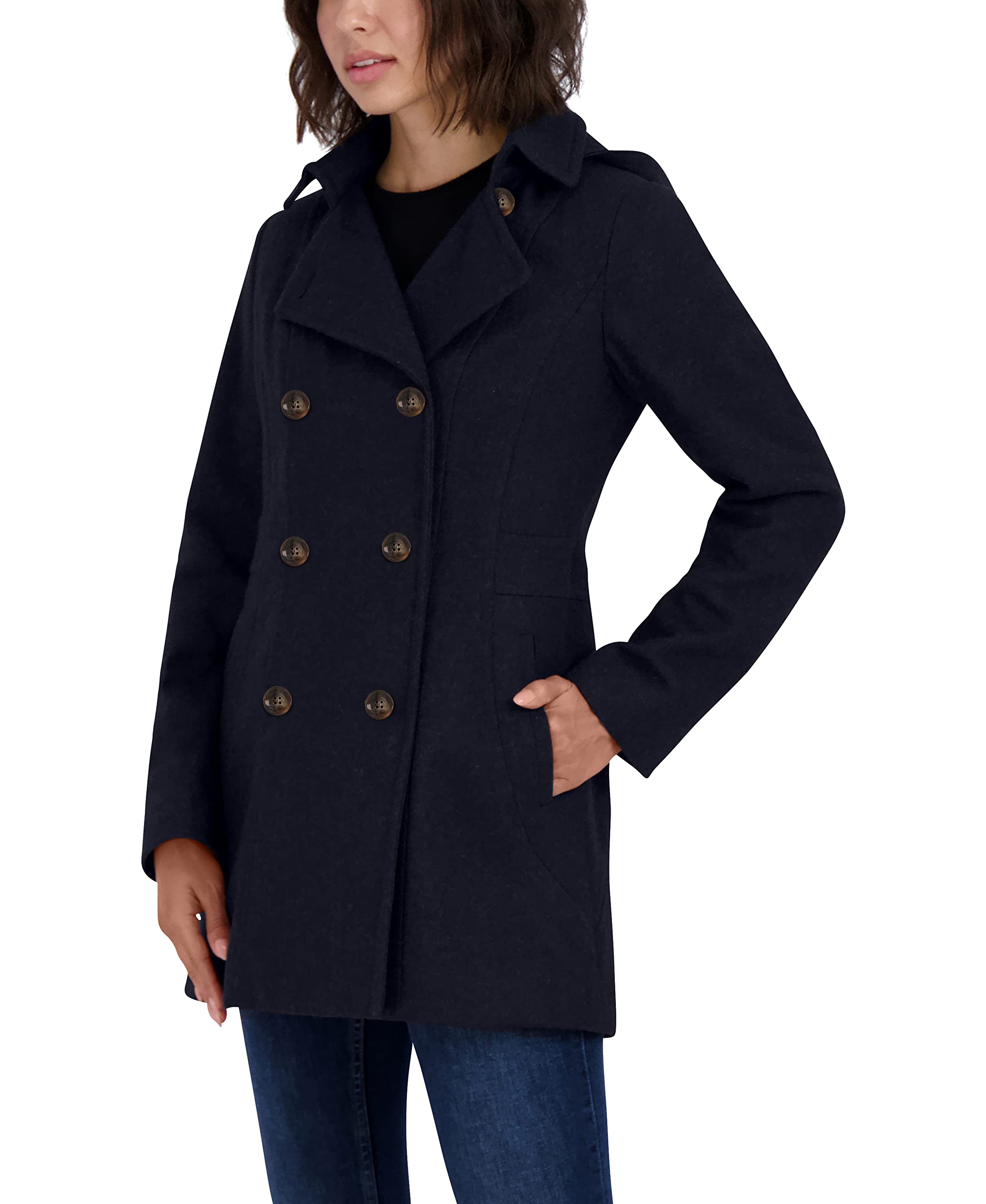 Nautica Women's 3/4 Hooded Peacoat Outerwear