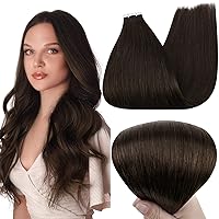 【3Packs for Full Head 】Full Shine Dark Brown Hair Extensions Tape ins 20inch Straight Hair Extensions for Short Hair 20Pieces/50Grams Per Pack