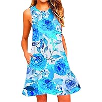 Summer Dresses for Women 2024 Casual Swing Sleeveless Dresses Beach Cover up Floral Tank Dress with Pockets