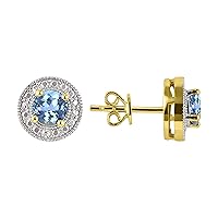 RYLOS 14K Yellow Gold Halo Stud Earrings - 4MM Round Gemstone & Diamonds - Exquisite Birthstone Jewelry for Women & Girls