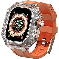 Transparent Watch Case Rubber Band Mod Kit，For Apple Watch Series 9 8 7 6 5 4 SE Replacement，Sport Straps Watch Case Metal Crown，For Iwatch Series 45mm 44mm Accessories