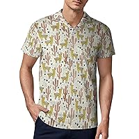 Llamas and Cacti Men's Polo Shirt Short Sleeve Sport Shirts Casual Golf T-Shirt for Work Fishing