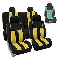 FH Group Striking Striped Car Seat Covers Full Set, Yellow/Black, Airbag and Split Ready with Gift - Universal Fit for Trucks, SUVs, and Vans