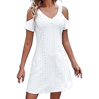 Summer Dresses for Women 2024 Sleeveless Ruffle Cutout Pocket Dress V Neck Hollow Loose High Waist Outfit Casual Loose Beach