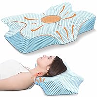 Anvo Cervical Neck Pillow for Neck and Shoulder Pain - Memory Foam Neck Pillows for Pain Relief Sleeping, Side Sleeper Pillow, Contour Orthopedic Soft Pillow for Back Stomach Sleeper - Blue