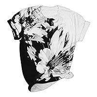 T Shirts for Women Summer Floral Print Athletic Tops Short Sleeve Crewneck Spring Blouses Loose Elegant Tees