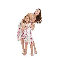 Matching Mother Son Hawaiian Luau Outfit Dress Shirt in Pink Hibiscus Vine