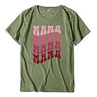 Mothers Day Shirts for Women Mama Letter Graphic Tees Lounge O-Neck Versatile Casual Softball Blouses Best Mom Shirt