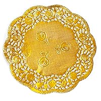 200pcs Gold 3.5inch Round Paper Lace Doilies, Solid Floral Placemats Disposable Doily Tableware Pad for Cake, Dessert, Wedding Birthday Party Tablewear Decoration