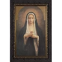 Antique Immaculate Heart of Mary Ornate Framed Art Reproduction Print Under Glass | Made in The USA (8x14)