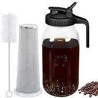 Cold Brew Coffee Maker 64oz - Iced Coffee Maker With Stainless Steel Filter, Mason Jar Pitcher With Lid and Spout (Black)