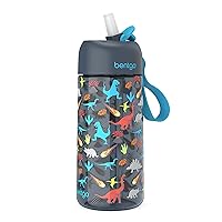 Bentgo® Kids Prints Water Bottle - 15 oz. Leak-Proof, BPA-Free Cups for Toddlers & Children with Flip-Up Safe-Sip Straw for School, Sports, Daycare, Camp & More (Dinosaur)