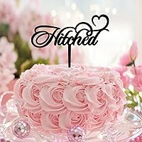 Hitched Cup Cake Topper Monogram Letter Art Font Cake Cupcake Toppers for Birthday Wedding Baking Cake Decorations Decorative Country Couple Calligraphy Monogram Acrylic Black