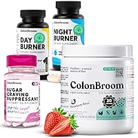 ColonBroom Psyllium Husk Powder (60 Servings) + Colon Broom Day & Night Burner Supplements, Weight Control (60 Servings) + Sugar Craving Suppressant Chromium Picolinate 200mcg (60 Servings), 4 Items