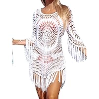 CUPSHE Women‘s Cover Up Crochet Poncho Swimsuit Tassel Dresses Hollow Out XS-XXL 2024