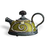 Handmade Ceramic Teapot - Green, White, and Blue Pottery Gift, Wheel Thrown, 400ml, Danko Handmade, Home Kitchen Decor