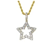 Star Pendant Men Women 925 Ita Lucky Star Ice Out Pendant Stainless Steel Real 2.5 mm Rope Chain Necklace, Men's Jewelry, Iced Pendant, Chain Pendant Rope Necklace