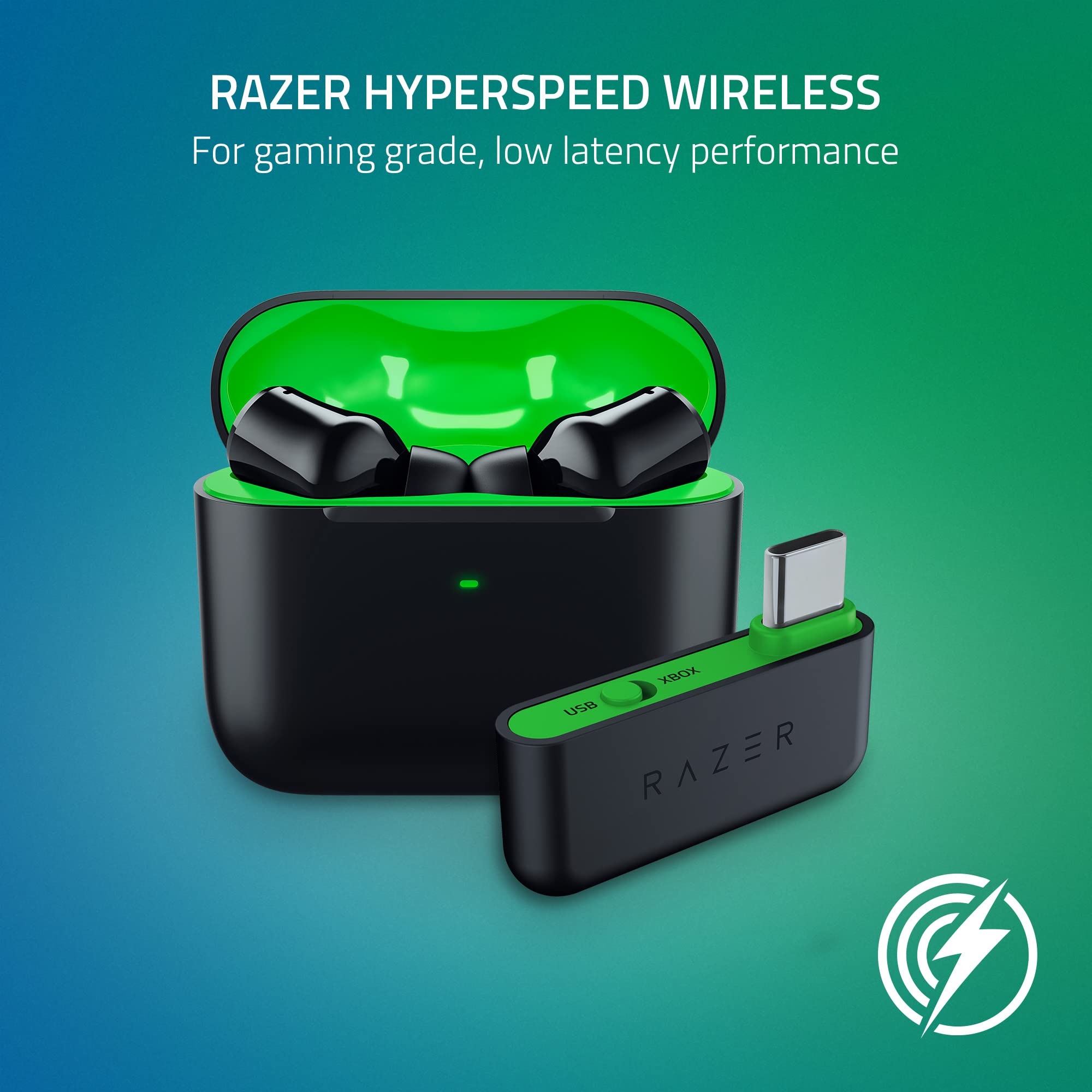 Razer Hammerhead HyperSpeed Wireless Multi-Platform Gaming Earbuds for Xbox Series X|S, Xbox One, PC, Mobile: ANC - Noise Cancelling Mic - Bluetooth 5.2 - RGB Chroma - 30 Hr Battery