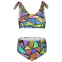 Colored Glass Triangular Girls Swimsuits Kids Bikini Sets 2 Pcs Bathing Suit for 3T
